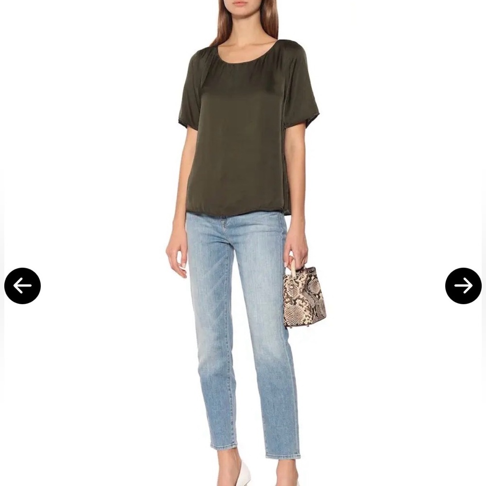 NWT Velvet by Graham & Spencer Bella Satin Top Olive Green XS Silk Feel Blouse